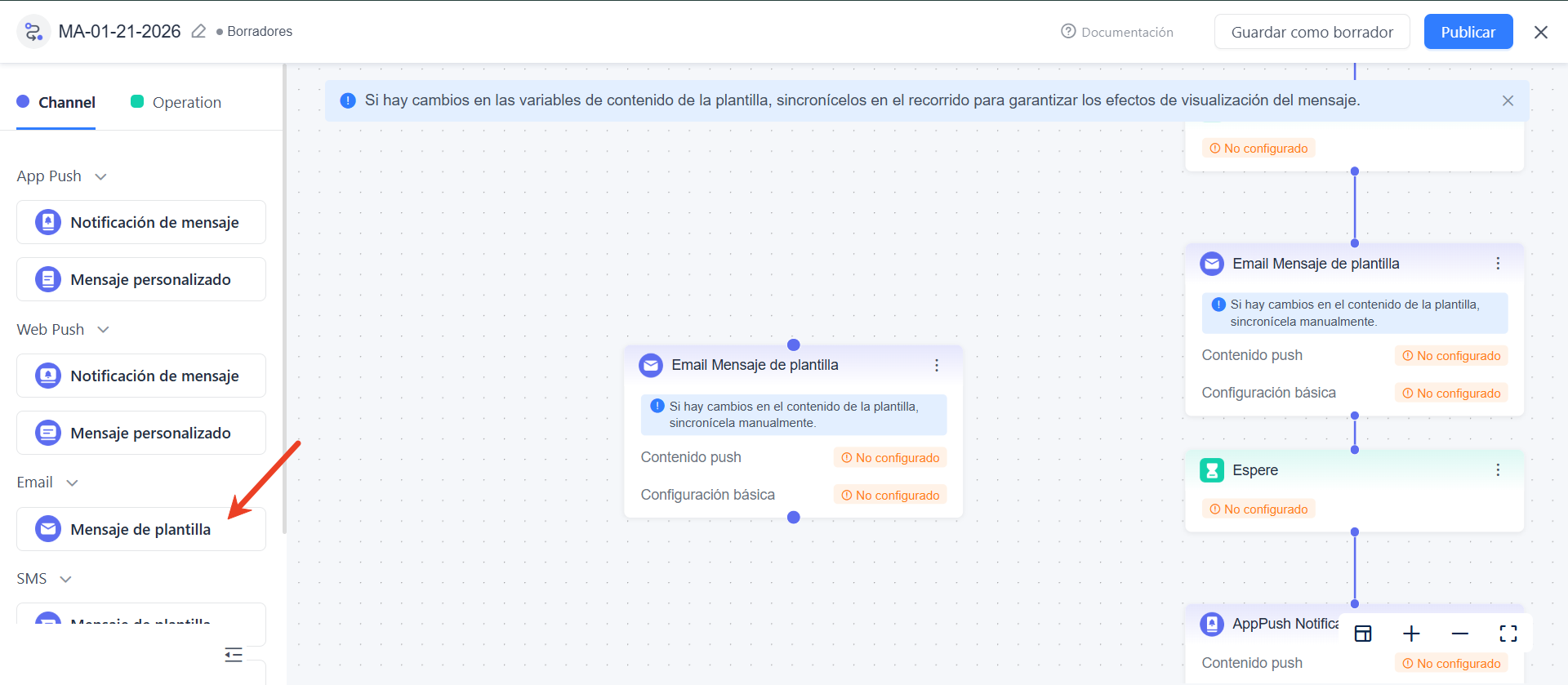usar el canal de Email en un recorrido