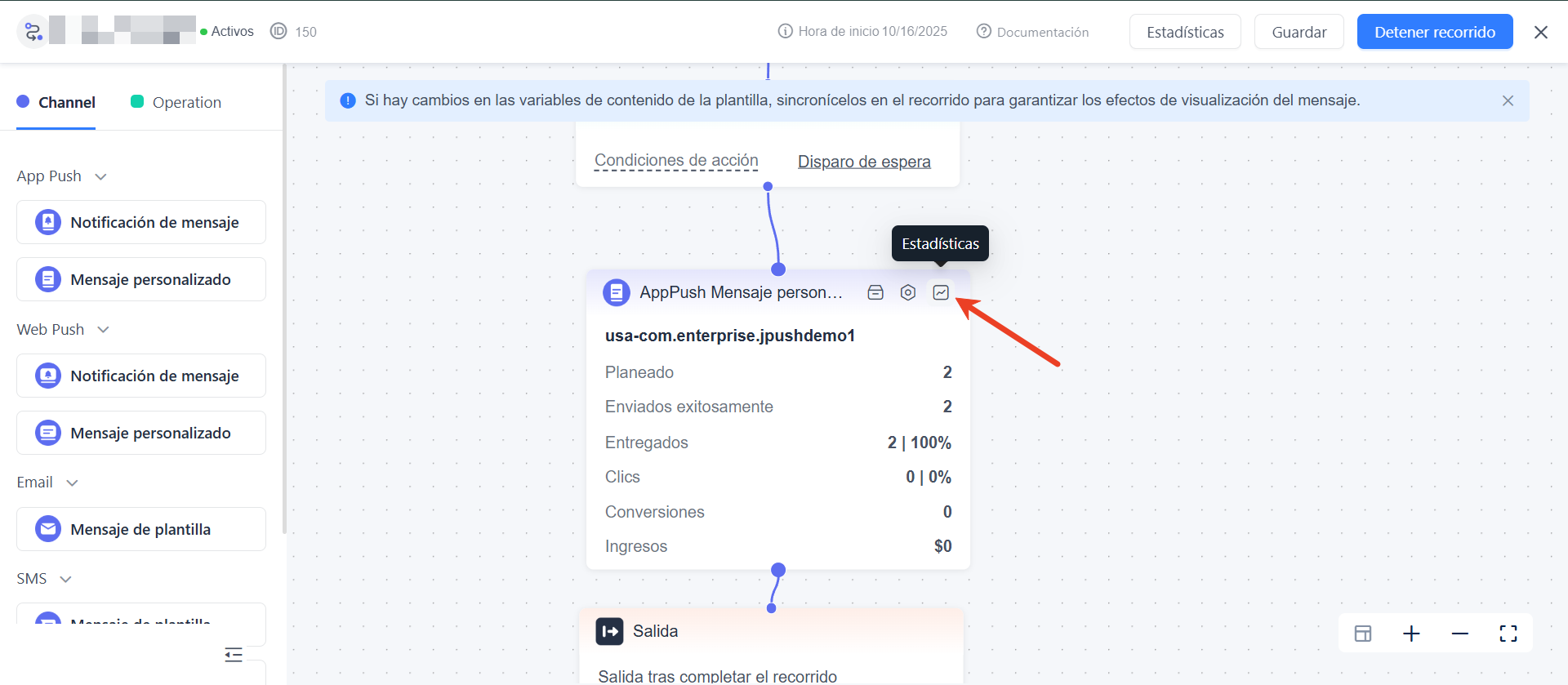 Estadísticas de un componente de