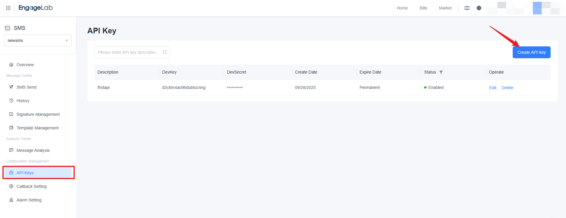 Create an SMS API User