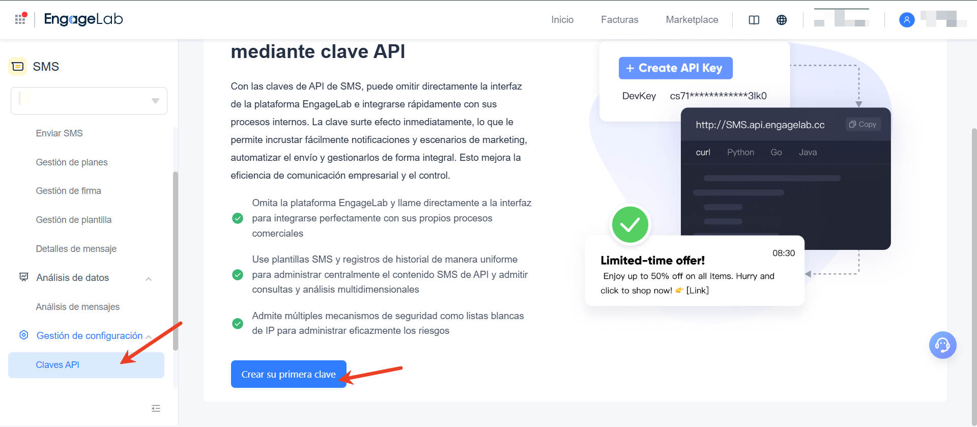Crear un usuario de API de SMS