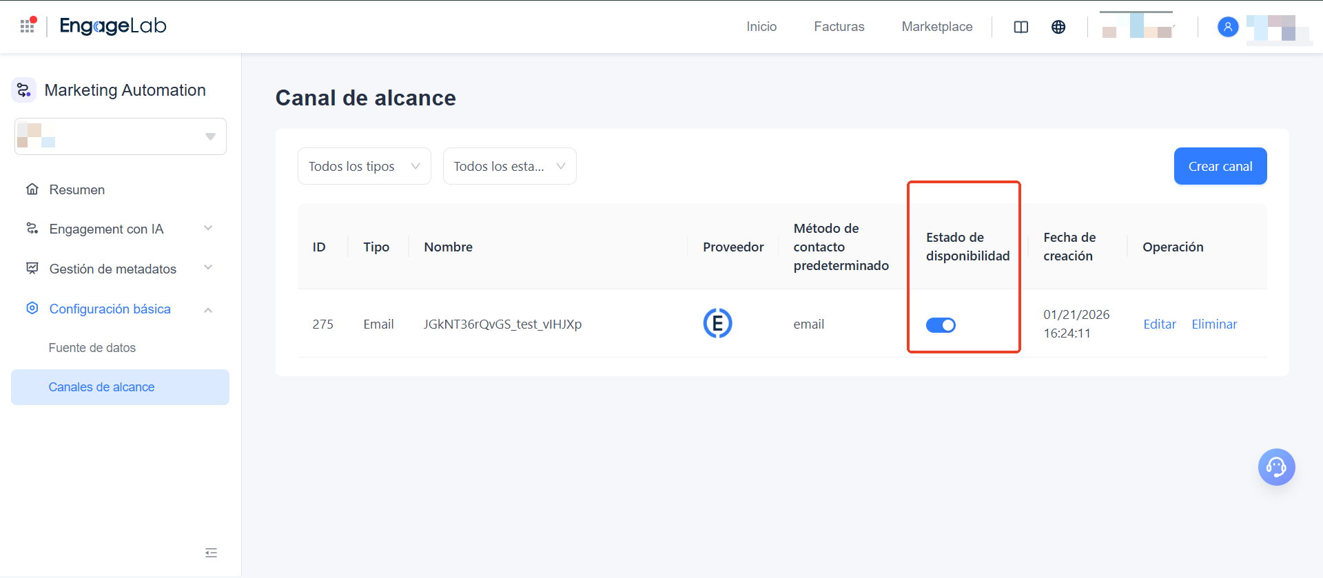 verificar el estado del canal